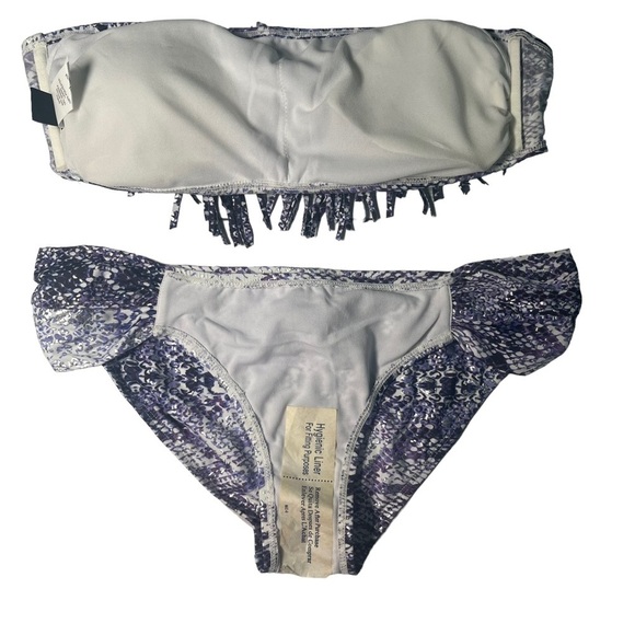 Ninety Six Degrees Metallic Fringe Purple Bandeau 2pc Bikini I Size Large - Picture 7 of 8